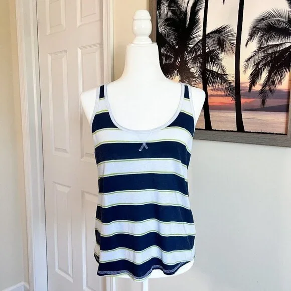 Women's SO Racerback Tank Top | Navy & White Stripe | Size Medium | 100% Cotton - Picture 1 of 7